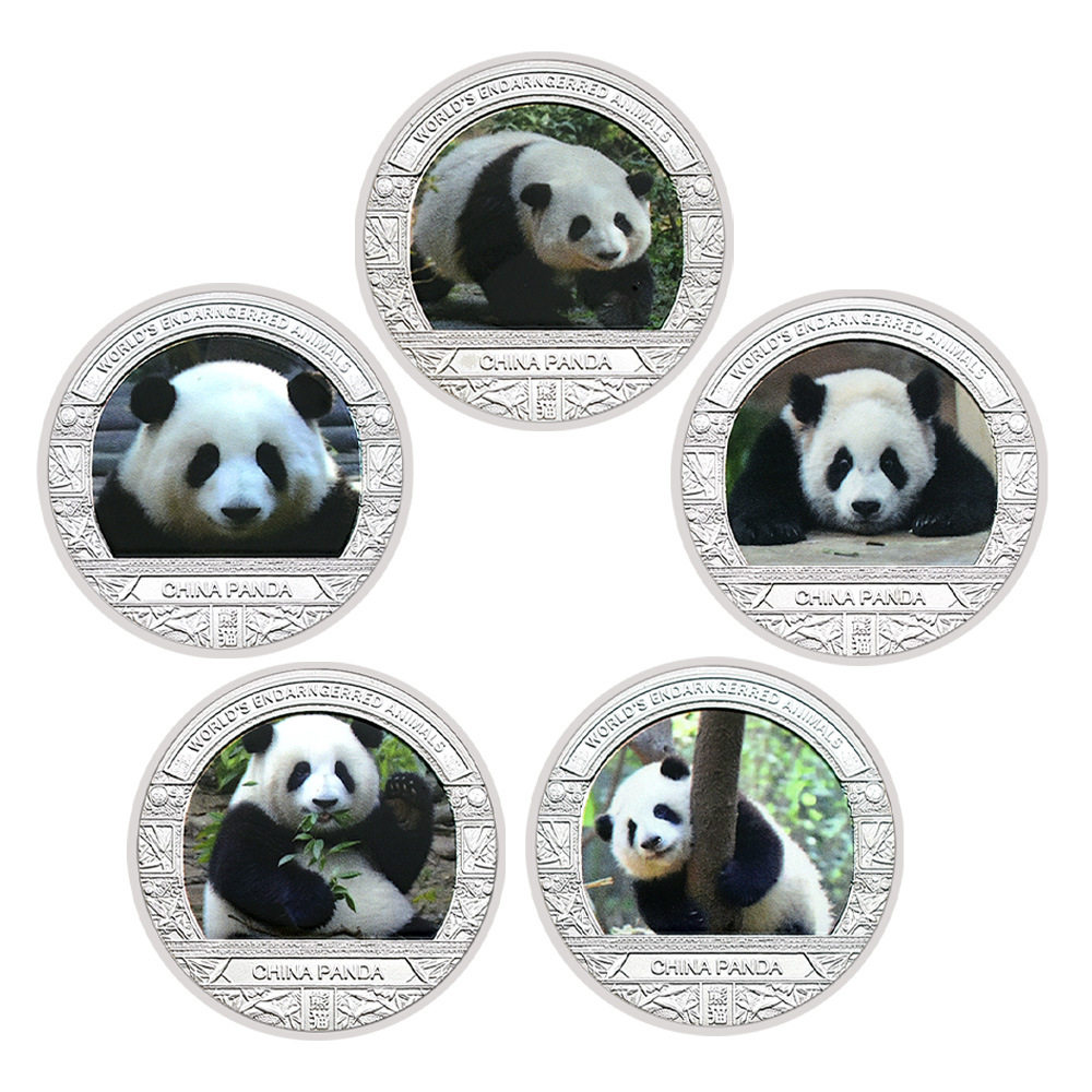 中国风国宝大熊猫纪念币镀银徽章家居装饰工艺品金属纪念收藏礼物