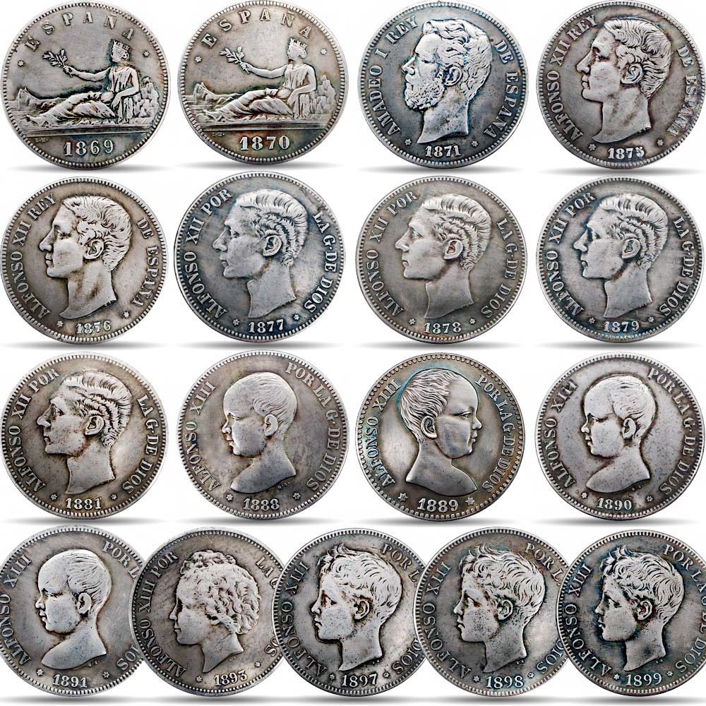 外国银元38毫米西班牙阿方索双柱硬币西班牙5比索仿古银元