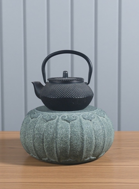 青石如意瓜瓣鼓底座茶台茶海禅房办公室佛堂居家整石家居雕刻摆件