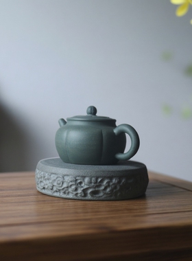 天然青石雕刻卷轴底座案台壶乘茶托茶桌隔热禅房书房装饰摆件特价