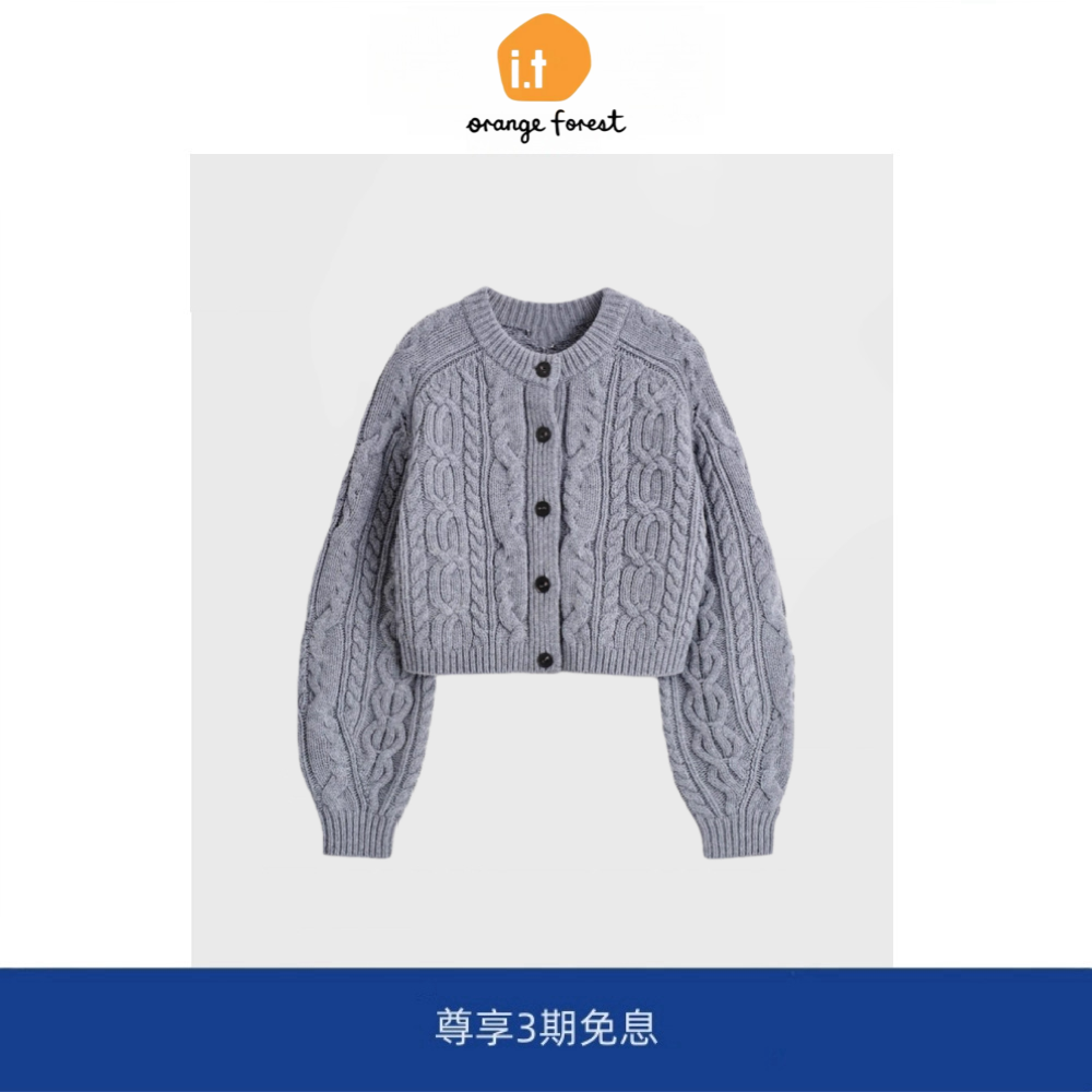 it :orange forest标准版型立体绞花针织开衫2025秋季新品毛衣