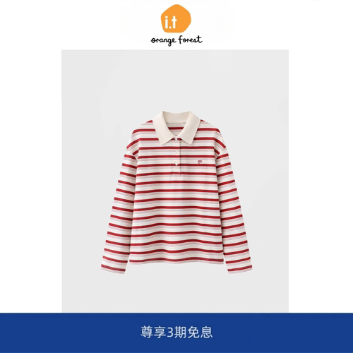 it :orange forest精梳棉宽松POLO衫减龄休闲长袖T恤上衣女