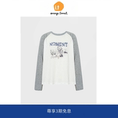 圆领T恤女宽松休闲风外搭透气上衣 forest撞色卡通长袖 orange