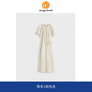 orange 现货 百褶腰带细节中长波点连衣裙新品 forest标准版