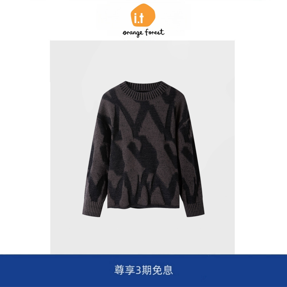 it :orange forest圆领抽象提花毛衣女套头衫 2025冬季新品针织衫