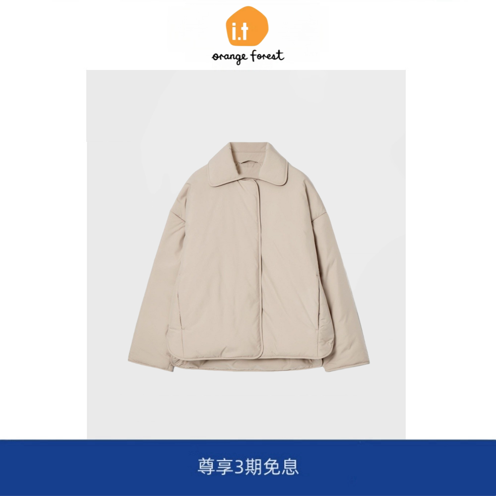 it :orange forest翻领绗缝衬里夹克外套女 冬季新品暗扣米色上衣