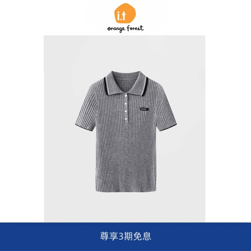 【现货】it orange forest休闲翻领短袖针织衫修身显瘦气质POLO领