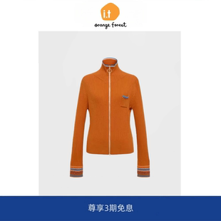 it :orange forest新款混纺半高领撞色针织开衫拉链休闲先手毛衣