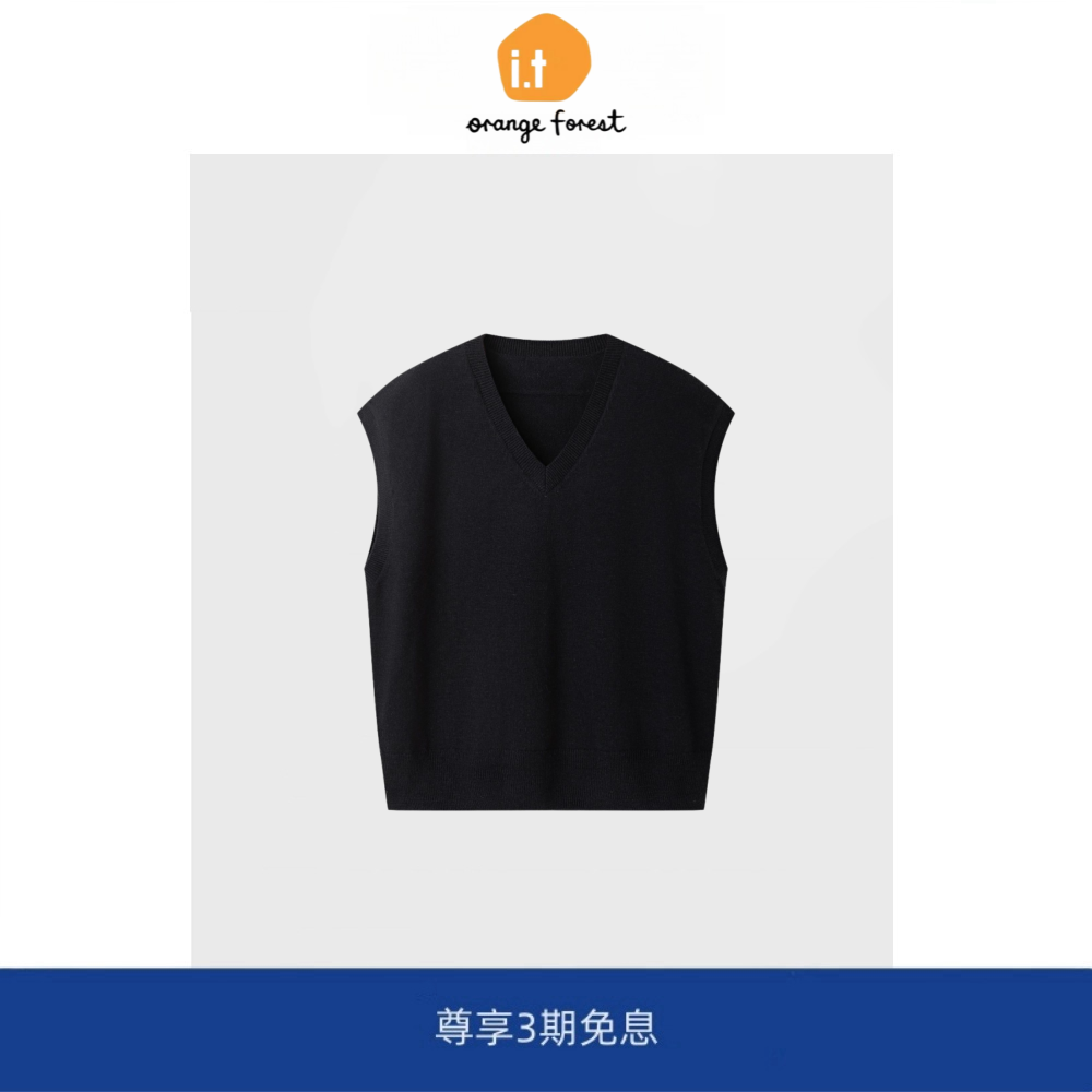 it :orange forest宽松版型缩绒羊毛针织背心女 V领盖肩袖上衣