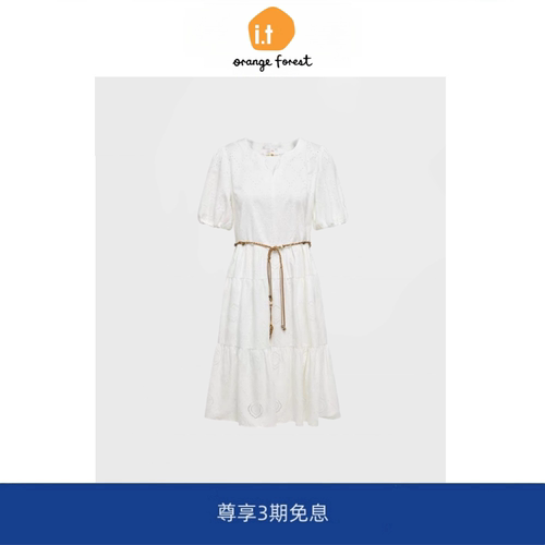 【现货】it orange forest高支棉V领重工刺绣白色连衣裙收腰显瘦