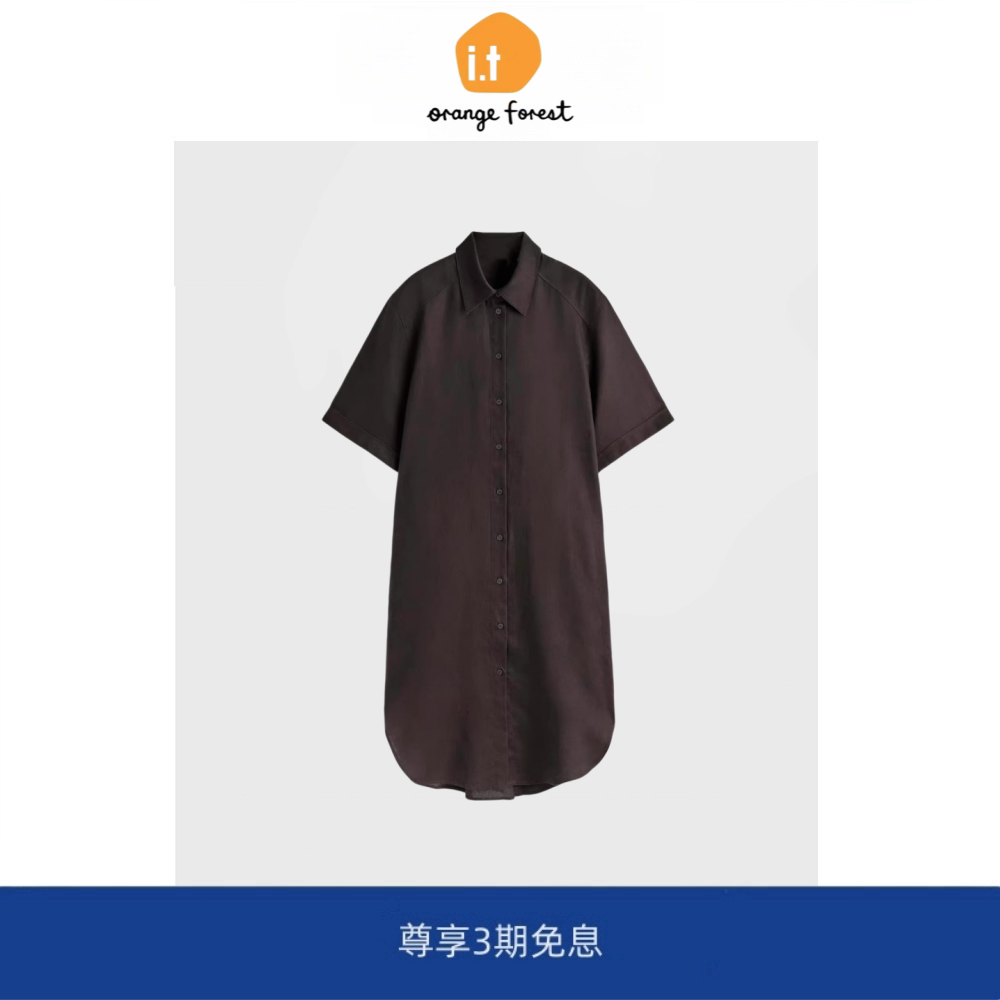 【现货】it orange forest休闲版型亚麻短袖衬衫连衣裙春新品裙子