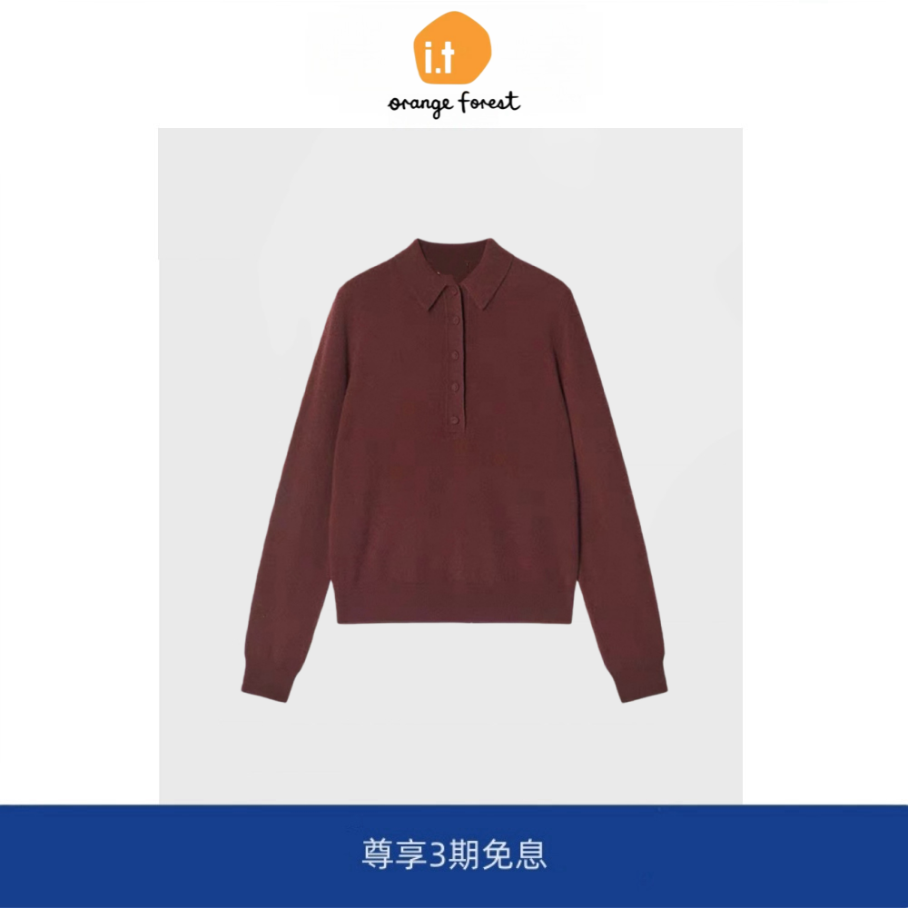 it :orange forest冬季polo针织衫翻领纽扣门襟针织套头毛衣上衣