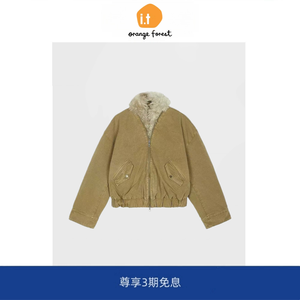 it :orange forest冬新款休闲复古毛领羽绒服短款夹克羽绒外套女
