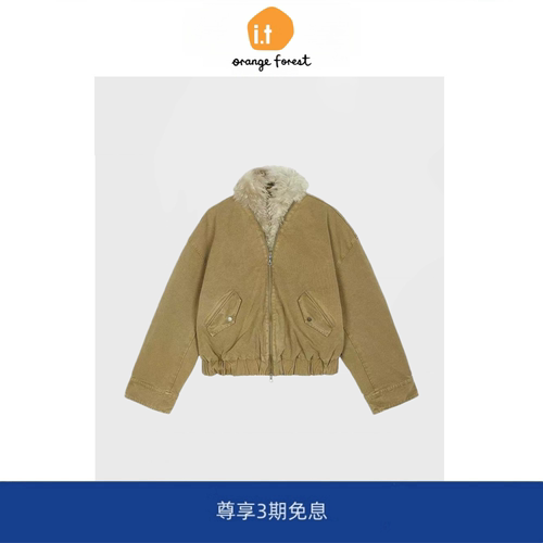 it :orange forest冬新款休闲复古毛领羽绒服短款夹克羽绒外套女