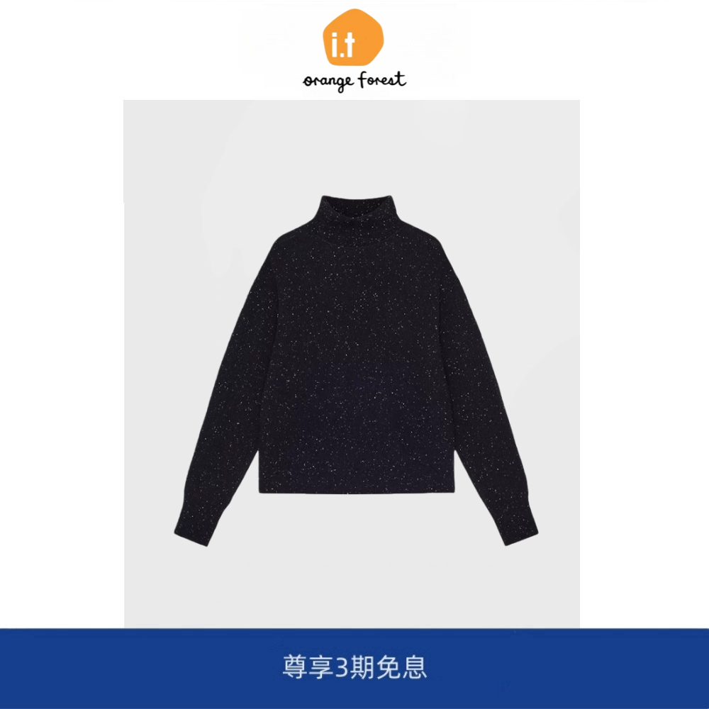 it :orange forest羊毛点子纱套头针织衫女 新款高领毛衣长袖上衣