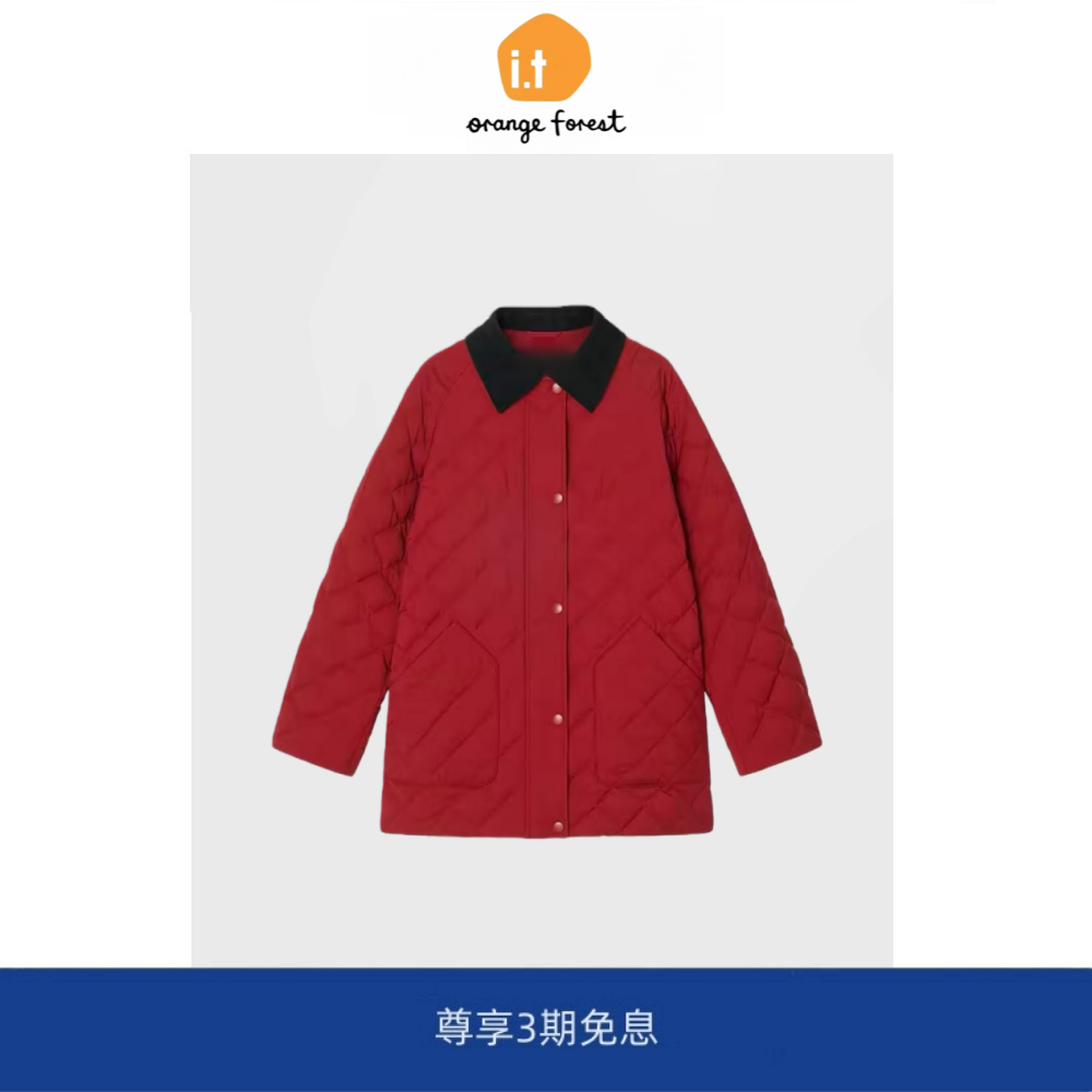 it :orange forest羽绒服新年红菱形格绗缝中长款夹克外套,女装/女士精品,大码内搭,淘宝优惠券,粉丝福利购,淘宝优惠卷