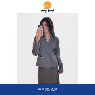 it :orange forest雷系polo休闲卫衣女装时尚羊毛卫衣翻领上衣女