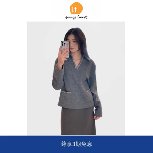 it :orange forest雷系polo休闲卫衣女装时尚羊毛卫衣翻领上衣女