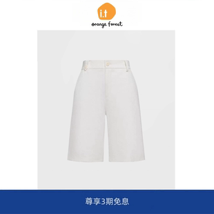 【现货】it orange forest简约干练白直筒五分裤休闲中裤直筒裤女