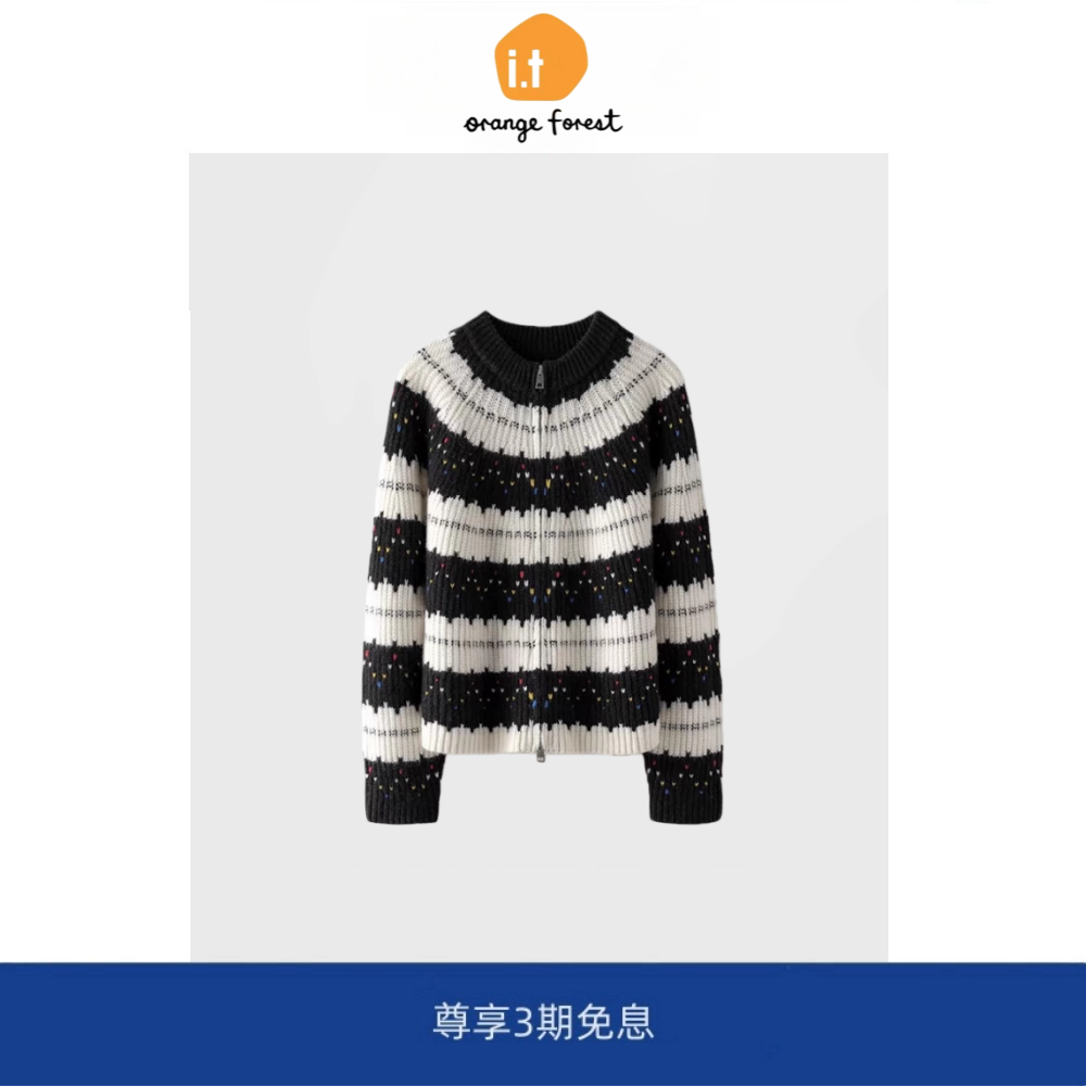 it :orange forest彩色波点费尔岛开衫针织衫提花毛衣针织外套女