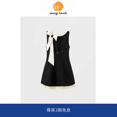 【现货】it orange forest毛晓彤款无袖蝴蝶结提花连衣裙气质短裙