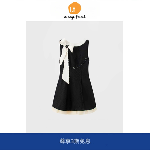【现货】it orange forest毛晓彤款无袖蝴蝶结提花连衣裙气质短裙