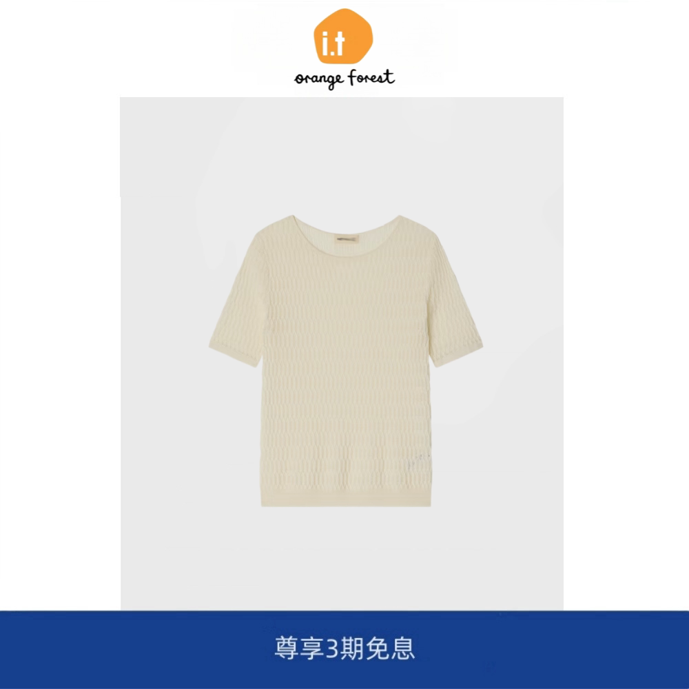 it :orange forest混纺套头针织衫圆领短袖针织衫镂空上衣