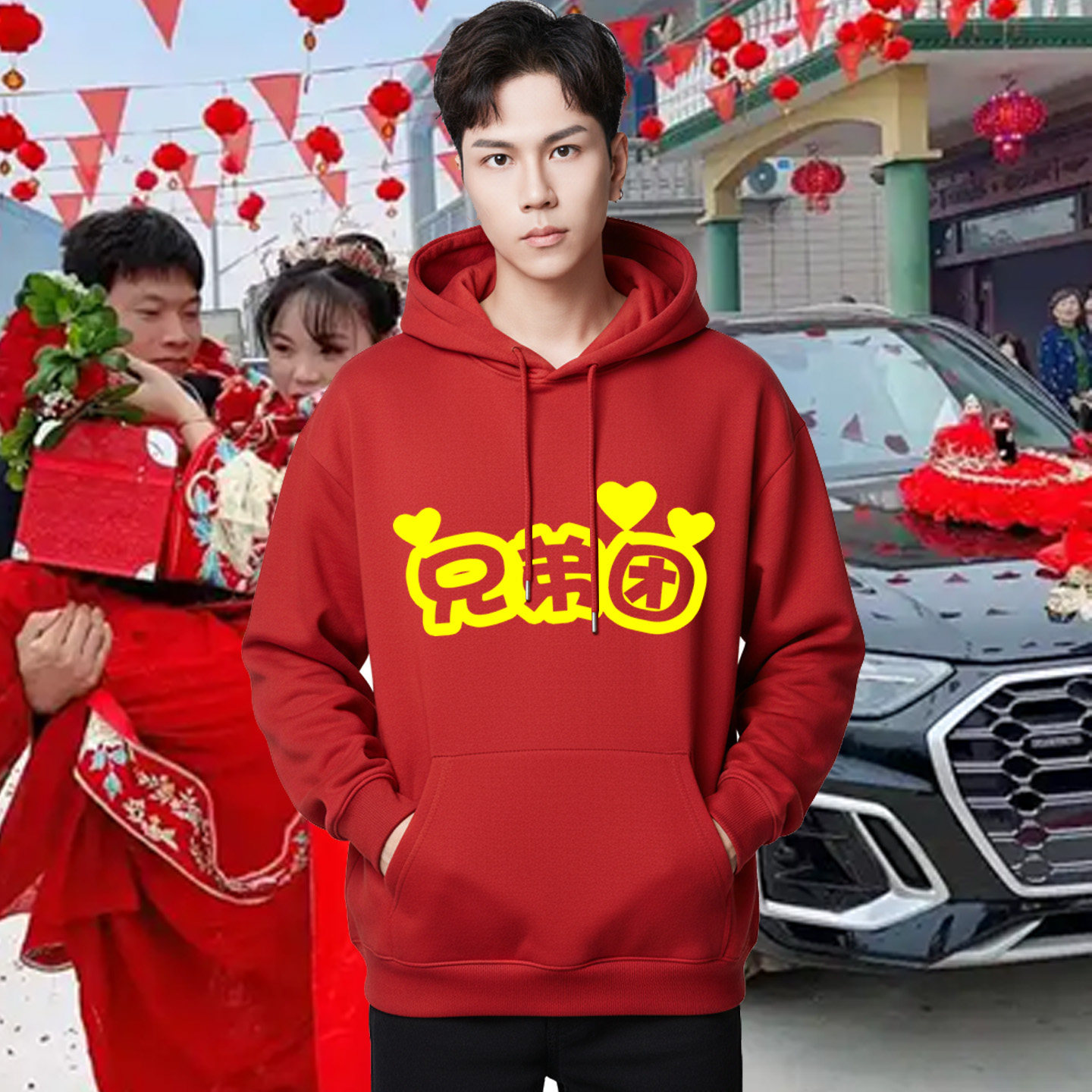 兄弟团抢亲服装婚庆服结婚宽松长袖卫衣装伴郎伴娘团服喜字1330衫