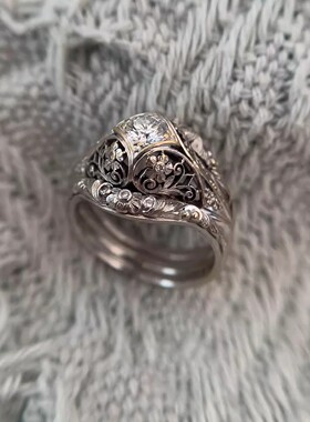 复古做旧星芒镂空开口戒指女