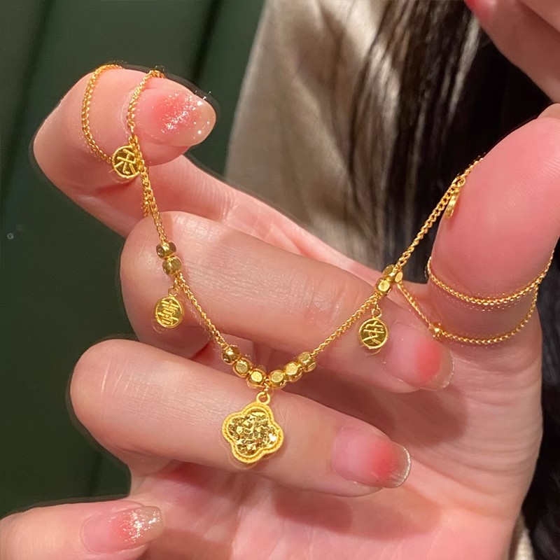 平安喜乐碎碎冰黄金色葫芦项链