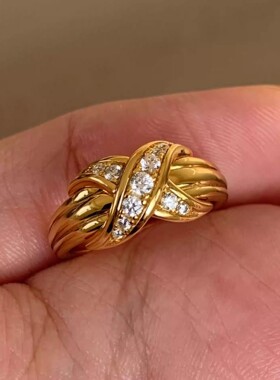 美式复古仿金交叉开口编织戒指