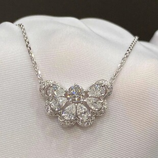 vintage法式重工爆闪满钻扇形项链千金感时尚精致轻奢锁骨链