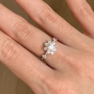 ins风爆闪韩系满钻花朵戒指女复古vintage轻奢时尚 通勤ol开口戒