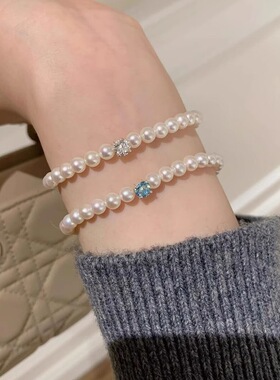超闪单钻淡水贝珠手链ins风小众