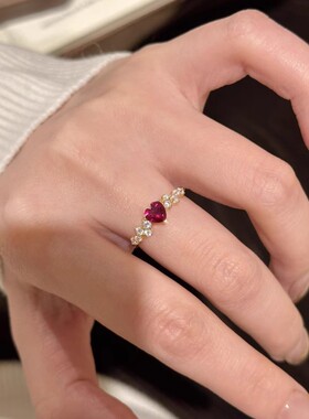 中古风红色复古爱心戒指女新款