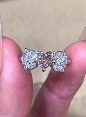 法式满钻羽翼粉锆开口戒指轻奢