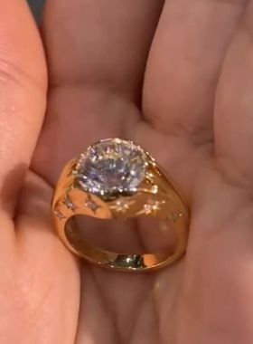 重工货格子闪钻满天星镶嵌戒指女