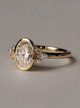 ins风欧式爆闪椭圆锆石戒指复古