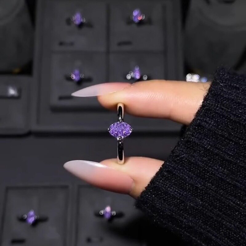 韩系紫罗兰锆石闪钻戒指女ins冷淡风极简小众精致食指戒开口戒