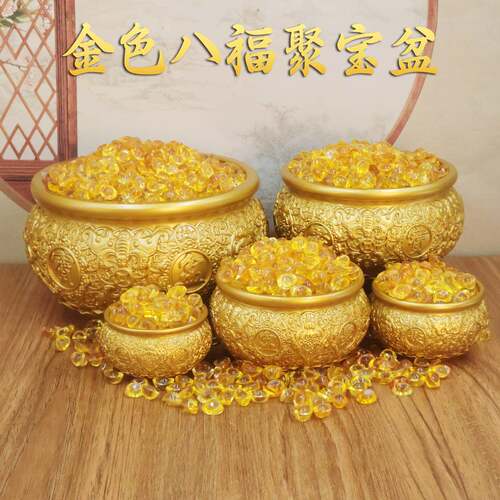 黄铜八福聚宝盆摆件八福铜钱聚宝盆客厅玄关财位前台办公室装饰品