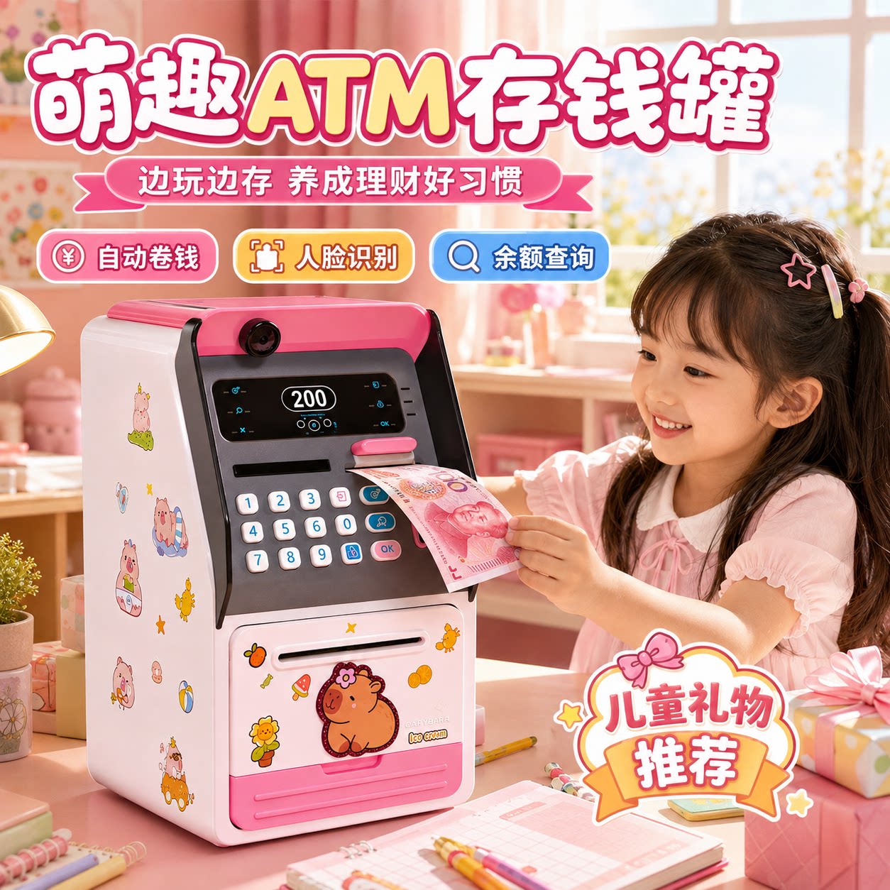人脸识别储钱罐ATM智能存钱罐小女孩喜欢的网红儿童玩具生日礼物6