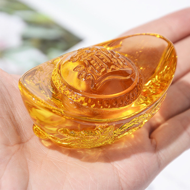 공장 직접 판매 새로운 크리스탈 드래곤 패턴 주괴 장식품 황수정 유약 크고 작은 금괴 가정 장식