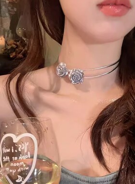 清冷玫瑰花锁骨链小众冷淡风小众
