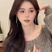 银色长款 轻奢耳环小众设计感新耳饰女耳钉 满天星流苏耳线2025新款