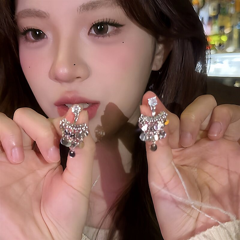 两戴亮片流苏耳环女款冷淡风耳钉