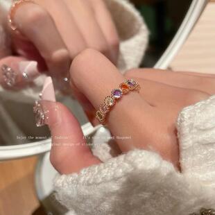 指环 个性 彩色碧玺戒指女2024年新款 高级感食指戒轻奢小众设计时尚