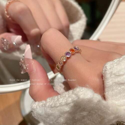 彩色碧玺戒指女时尚百搭个性指环