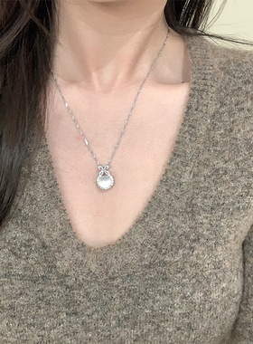 秋冬冰透仿白玉髓吊坠项链女颈链