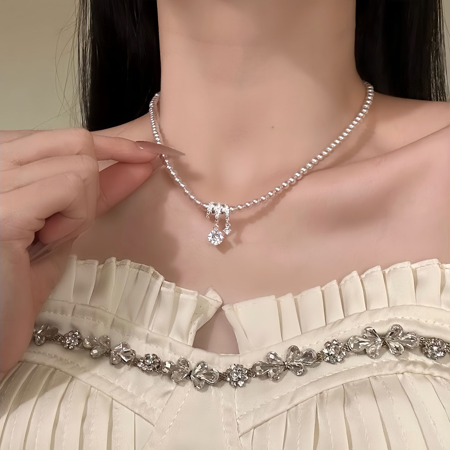 曼塔玫瑰珍珠项链轻奢法式锁骨链