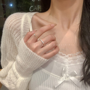 爱心锆石戒指套装 食指戒 女小众设计高级感时尚 尾戒开口可调节个性